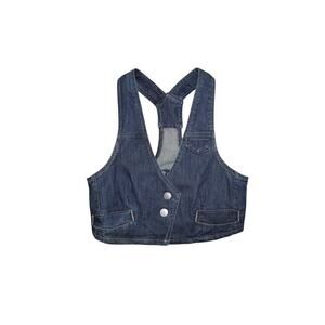 Sneak Peek Denim Cropped Vest Medium | Y2K Racerback Utility Streetwear Layer